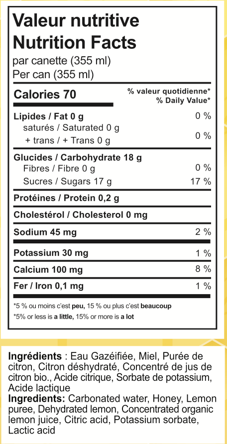 Limonade Miel et Citron (4 unités) - Miel & Co quebecois